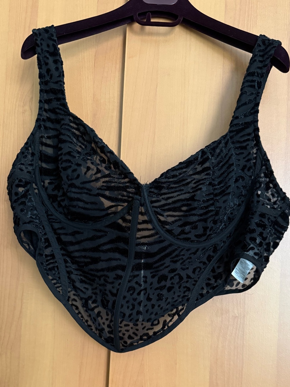 PrettyLittleThing Black Sheer Animal-Print Underwire Bralette